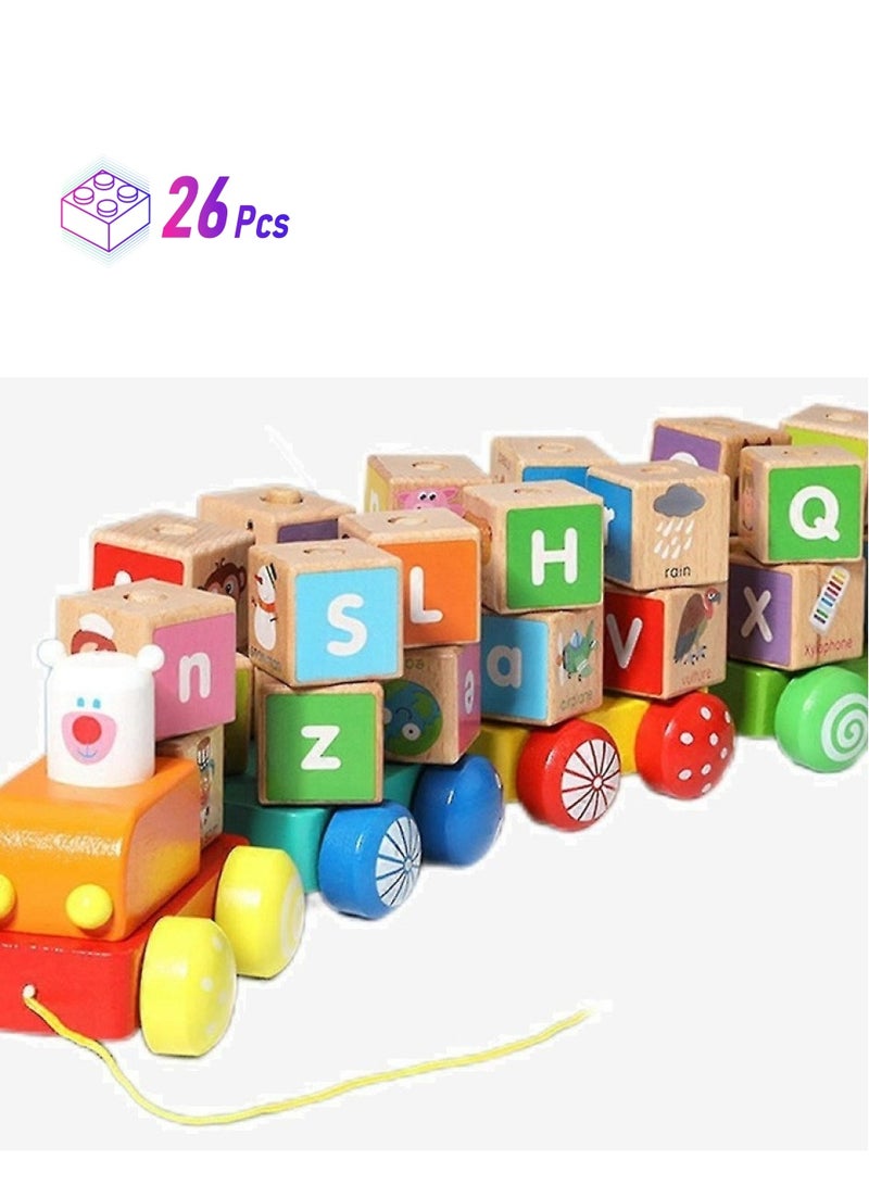 Wood Alphabet Train Toy Train Toys 26 Pcs Alphabet Letters Block Set Kids Educational Toy Preschool Toy For Boys Girls Toddlers  - Image 1