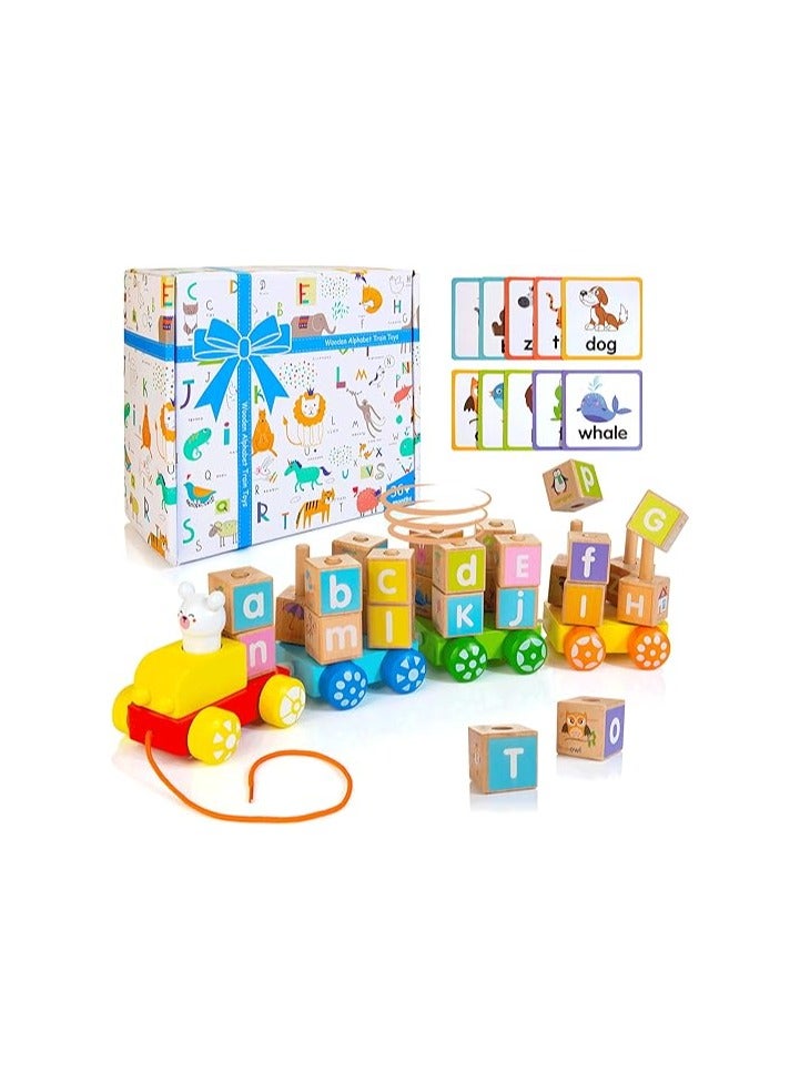 Wood Alphabet Train Toy Train Toys 26 Pcs Alphabet Letters Block Set Kids Educational Toy Preschool Toy For Boys Girls Toddlers  - Image 2