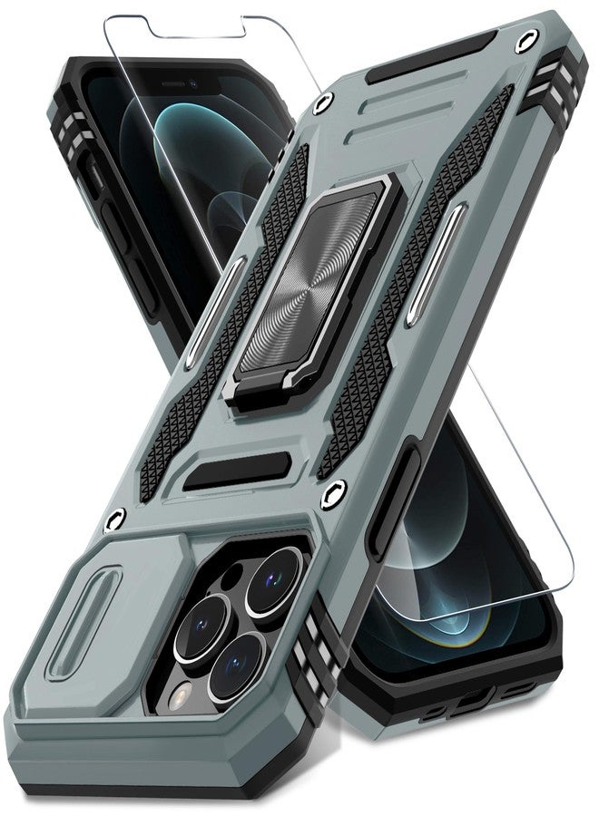DEERLAMN Case for iPhone 13 Pro Max with Slide Camera Cover+Screen Protector(1 Pack),Rotated Ring Kickstand Military Grade Shockproof Protective Cover 6.7 Inch-Grey - Image 1