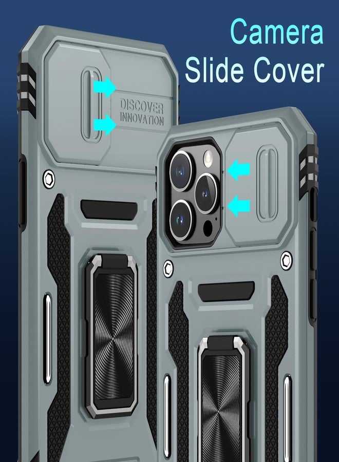 DEERLAMN Case for iPhone 13 Pro Max with Slide Camera Cover+Screen Protector(1 Pack),Rotated Ring Kickstand Military Grade Shockproof Protective Cover 6.7 Inch-Grey - Image 2