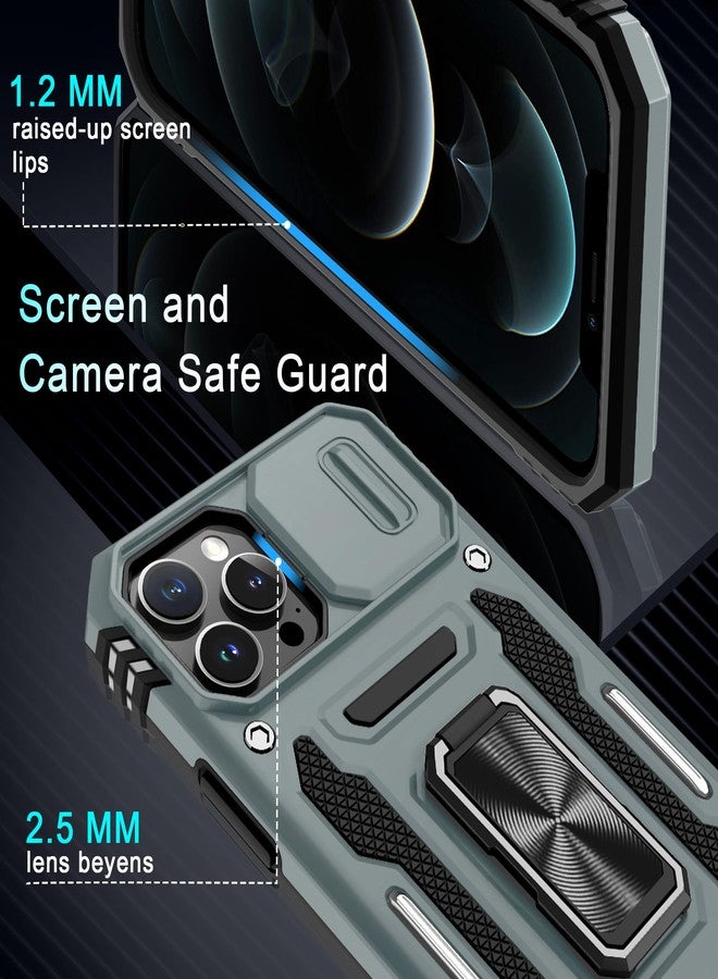 DEERLAMN Case for iPhone 13 Pro Max with Slide Camera Cover+Screen Protector(1 Pack),Rotated Ring Kickstand Military Grade Shockproof Protective Cover 6.7 Inch-Grey - Image 5