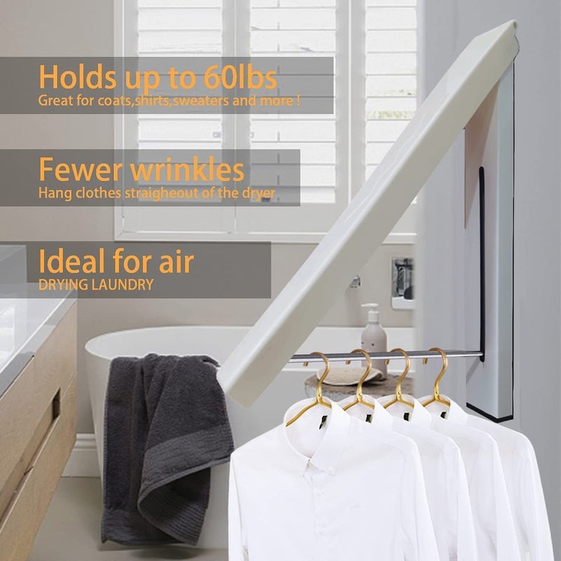 BITTZOOT Single Foldable Clothing Rack WallMounted Retractable Clothes Hanger for Laundry Dryer Room Hanging Drying Rod Small Collapsible Folding Garment Rack White - Image 3