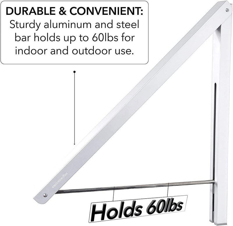 BITTZOOT Single Foldable Clothing Rack WallMounted Retractable Clothes Hanger for Laundry Dryer Room Hanging Drying Rod Small Collapsible Folding Garment Rack White - Image 4