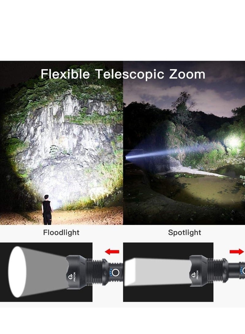 PROTON Super Bright Rechargeable LED Flashlights, 90000 Lumens XHP70.2 Tactical Flashlight, 10000mAh Parallel Battery, Zoomable&IPX5 Waterproof - Image 3