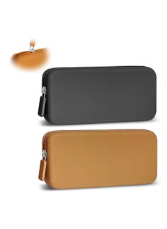 SYOSI Protable Bag and Tool Holder, Azonee Silicone Travel Zippered Pouch, Purse Organizer for Little Tools, Small Pencil Case, Portable Travel Case, 2 PCS, Black & Brown  - Image 1