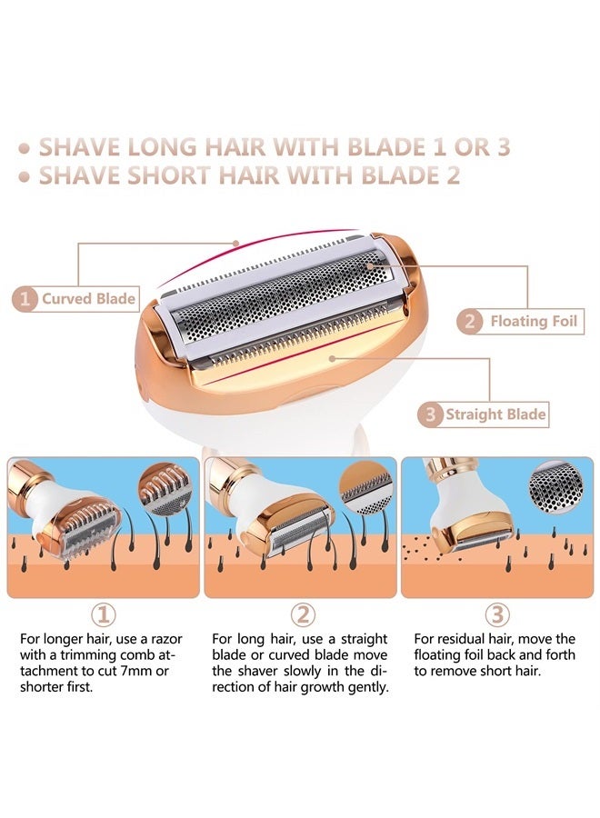 MKIOVH Electric Razor for Women Bikini Trimmer, MKIOVH Women's Shaver Cordless Portable 4 in 1 Painless Shaver, ​for face Legs Brows Nose Brows Nose Detachable Head USB Rechargeable Hair Trimmer - Image 2