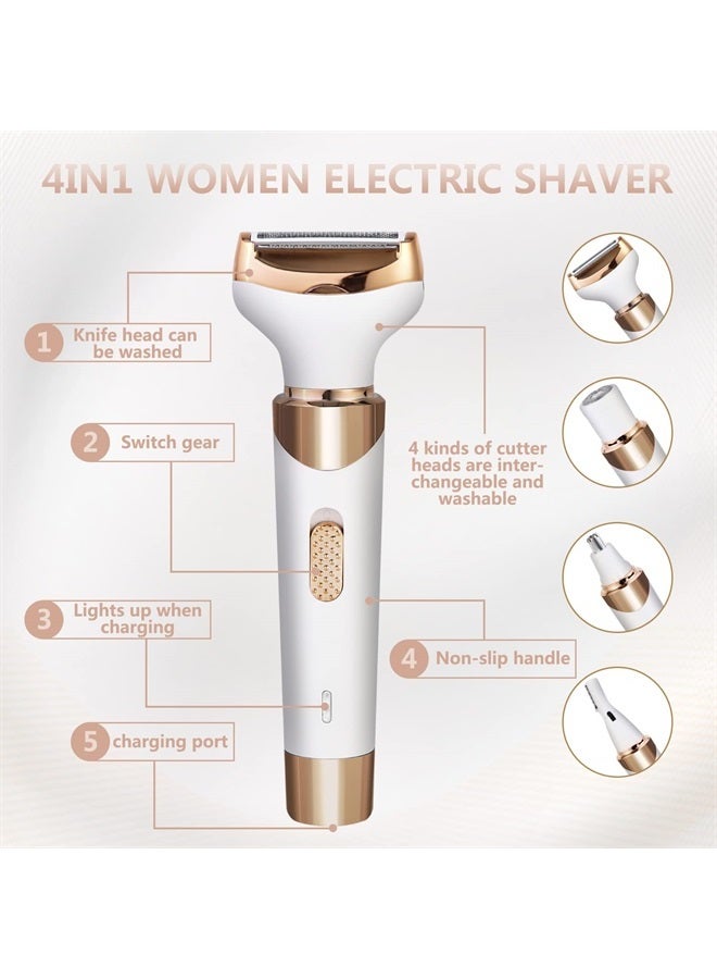 MKIOVH Electric Razor for Women Bikini Trimmer, MKIOVH Women's Shaver Cordless Portable 4 in 1 Painless Shaver, ​for face Legs Brows Nose Brows Nose Detachable Head USB Rechargeable Hair Trimmer - Image 1