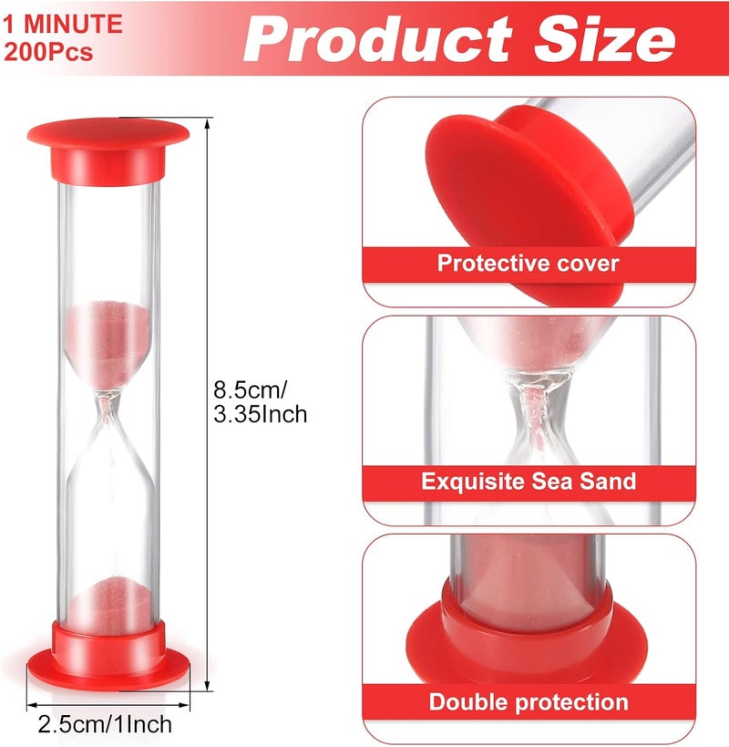 Queekay 200 Pcs Sand Timer 1 Minute Sand Timer in Bulk Acrylic Covered Hourglass Timer Red Sand Clock for Classroom Kitchen Preschool Teacher Home Supplies 335 x 098 x 098 Inches  - Image 2