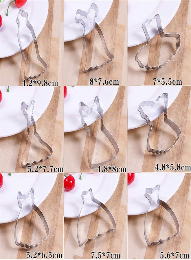 Comais Mini Dress Cookie Cutter Set of 9 pcs, Stainless Steel Mini ONE-BITE SIZE Wedding Dress Shaped Fondant Cutters Baking Molds - Image 5