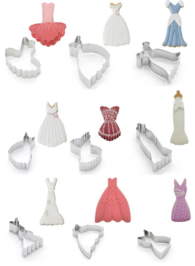 Comais Mini Dress Cookie Cutter Set of 9 pcs, Stainless Steel Mini ONE-BITE SIZE Wedding Dress Shaped Fondant Cutters Baking Molds - Image 4