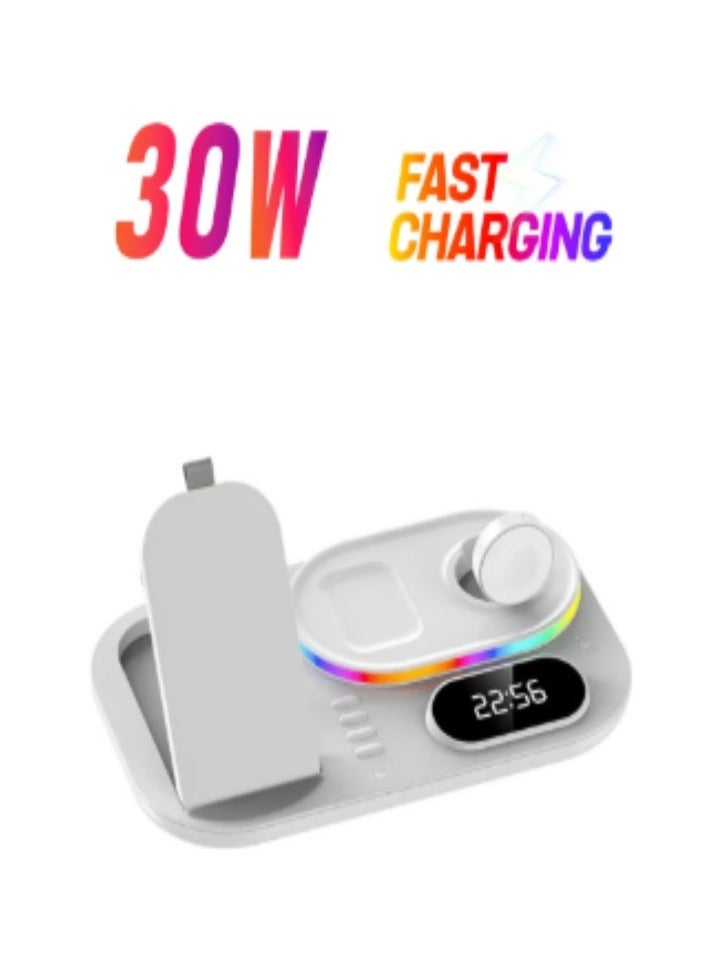 XVersion 4 in 1 Wireless Charger Station 30W with QI fast mobile charging for Apple iPhone/Air Pods/iWatch/Nothing Phone - White  - Image 1