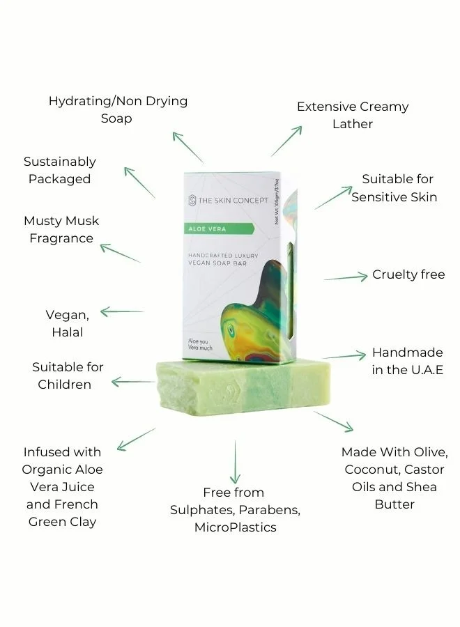 The Skin Concept  The Skin Concept Artisanal Soap Bar - Aloe Vera - Handmade, Vegan, Made with Aloe Gel for Women | Best Price UAE