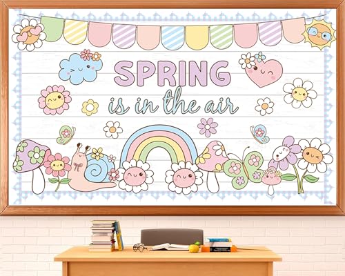 Polaxium Spring Bulletin Board Set Spring Classroom Decorations is in The Air Flower Cutouts for Classroom School Office Chalkboard Home Wall Window Door Spring Decor Supplies - Image 1