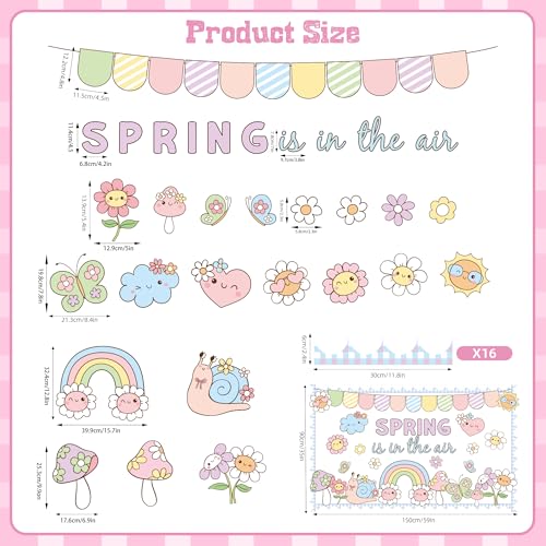 Polaxium Spring Bulletin Board Set Spring Classroom Decorations is in The Air Flower Cutouts for Classroom School Office Chalkboard Home Wall Window Door Spring Decor Supplies - Image 3
