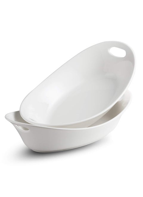 YHOSSEUN Large Serving Bowl with Handles 15 Quarts Oval Serving Platter for Turkey Thanksgiving Serving Dishes for Entertaining Ceramic Salad Bowls Set of 2 White