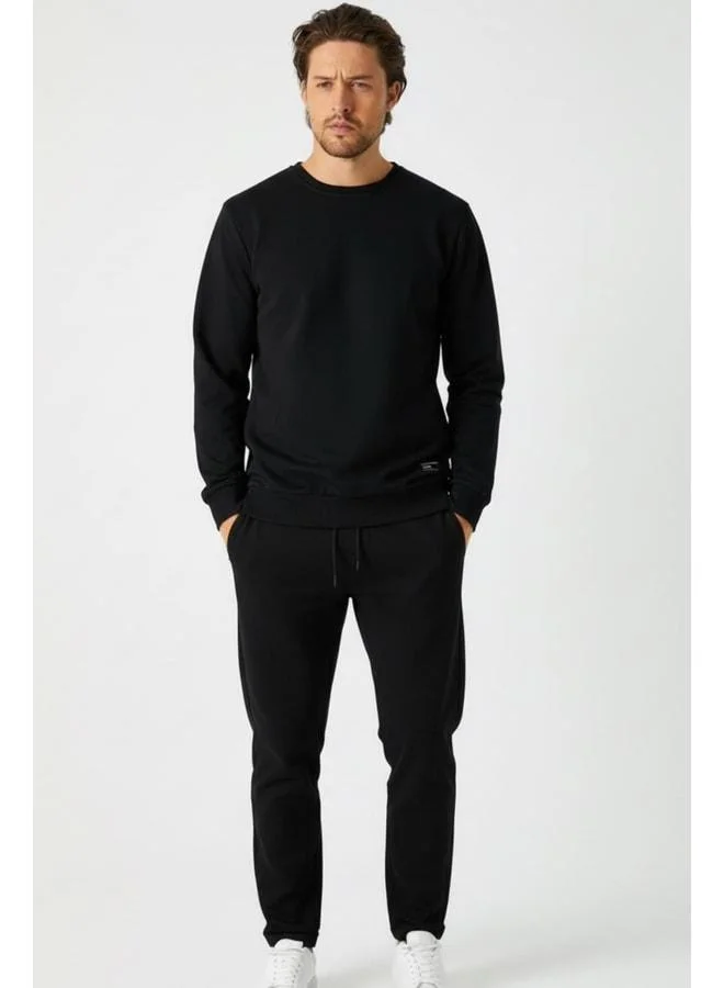 mmetalic Black Relaxed Fit Crew Neck Sweatshirt and Straight-Leg Men's Tracksuit Set