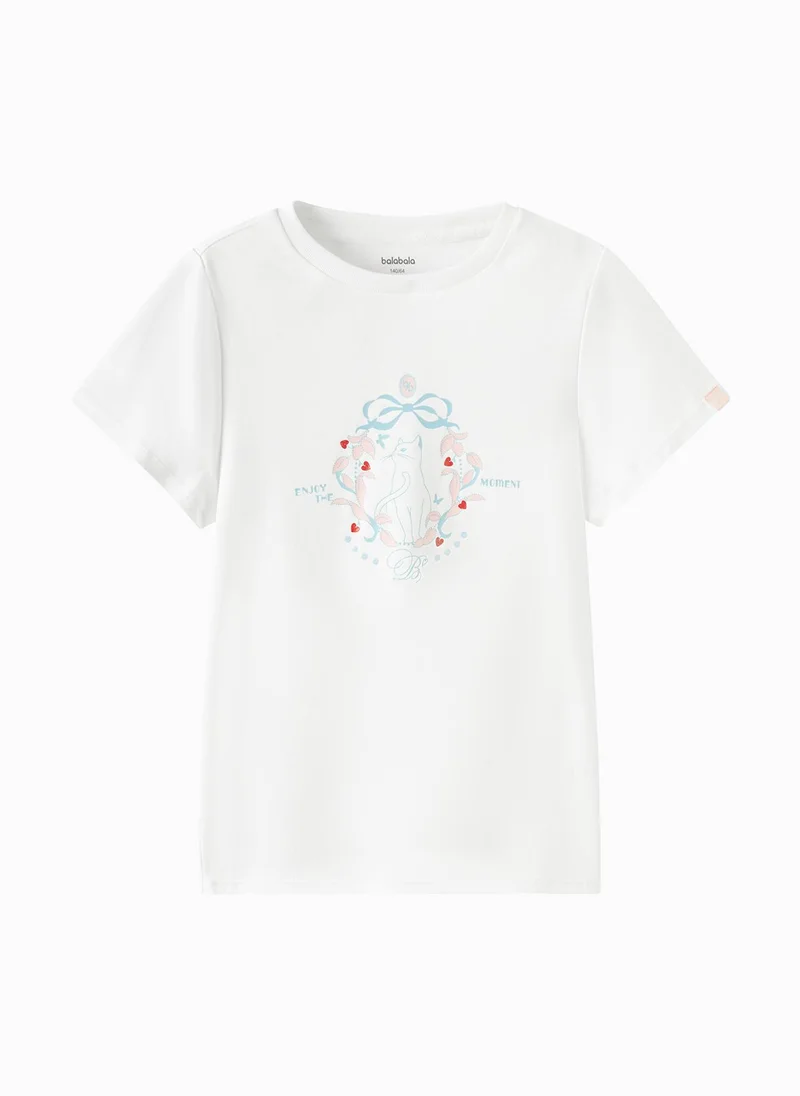 بالابالا Kids Girls Round neck short-sleeved T-shirt