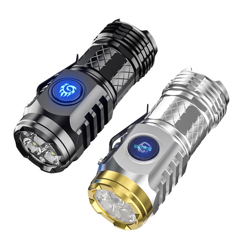 Explosive strong light super bright home rechargeable outdoor night riding portable LED long-range flashlight three-eye small monster flashlight(TJ-60 Bright Little Red Dragon [Red]]) - Image 5