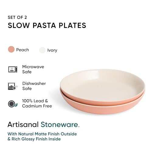 Shay Ceramic Pasta Bowl Set, 22cm, 2 Pieces, Pink Ivory | Glossy Finish | Stoneware Ceramic Serving Bowls | Ceramic Bowl | Pasta Serving Plate (Pasta Plate - Pink Ivory) - Image 3