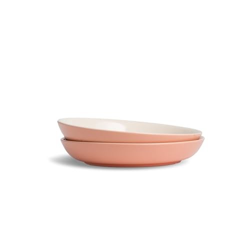 Shay Ceramic Pasta Bowl Set, 22cm, 2 Pieces, Pink Ivory | Glossy Finish | Stoneware Ceramic Serving Bowls | Ceramic Bowl | Pasta Serving Plate (Pasta Plate - Pink Ivory) - Image 1