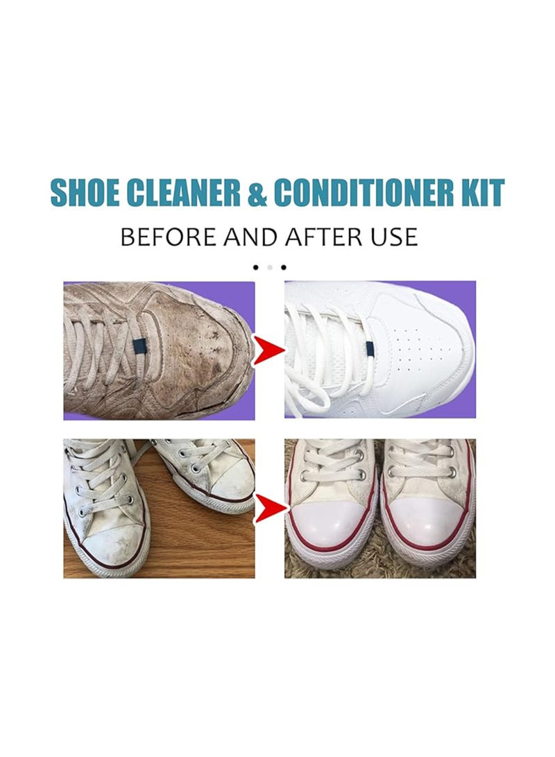 Excefore منظف أحذية أبيض 100 مل، مجموعة منظف أحذية محمولة مع فرشاة ومنديل، منظف أحذية يزيل الأوساخ والبقع، مجموعة تنظيف أحذية للأحذية البيضاء، الجلد المدبوغ، الجلد، الحياكة، الأحذية، القماش. - Image 4
