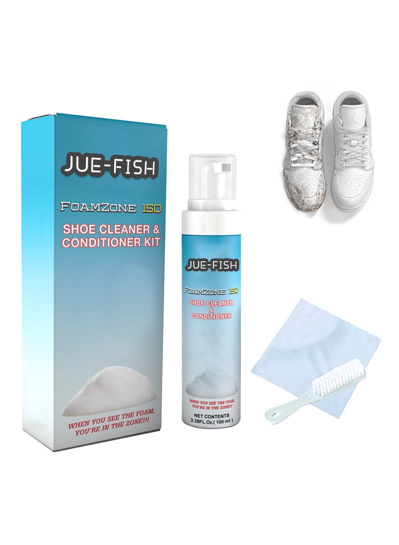 Excefore منظف أحذية أبيض 100 مل، مجموعة منظف أحذية محمولة مع فرشاة ومنديل، منظف أحذية يزيل الأوساخ والبقع، مجموعة تنظيف أحذية للأحذية البيضاء، الجلد المدبوغ، الجلد، الحياكة، الأحذية، القماش. - Image 1