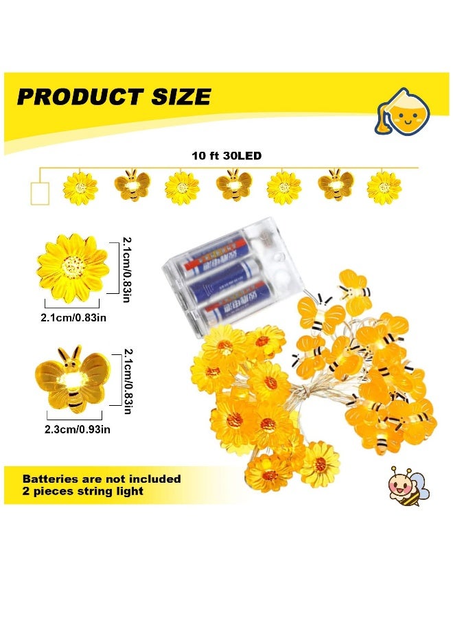 Solar Powered Honey Bee Fairy String Lights, 10FT 30LED Bumble Bee and Sunflower Decor for Outdoor Parties and Baby Showers - Image 2