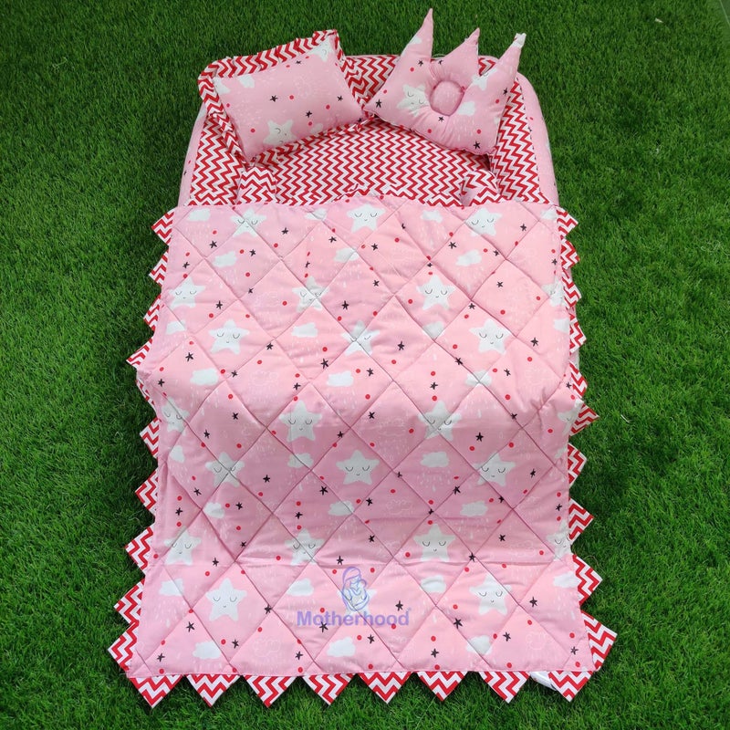 MOTHERHOOD MOTHERHOOD Box Baby Tub Bed with 4 pc Baby Pillow and 1 Large Baby Blanket Luxury UltraSoft Comfortable Baby Mattress Bed Sleeper Bedding Set coSleeper for Newborn to Toddlers Pink S - Image 1