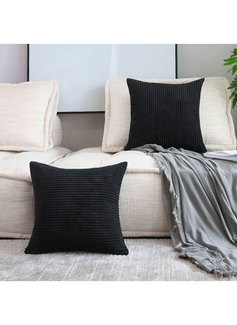 Home Brilliant Home Brilliant Large Striped Corduroy Euro Sham Set of 2 Throw Pillow Covers Couch Papasan Cushion Cover for Floor 24 x 24 inch Black 