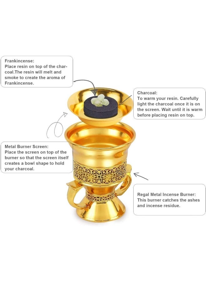 SAQOWARE Saqoware Premium Metal Frankincense Resin Incense Burner, Incense Burner, Bakhoor Burner, Burner with Tongs for Yoga, Spa Aromatherapy (Gold) - Image 4