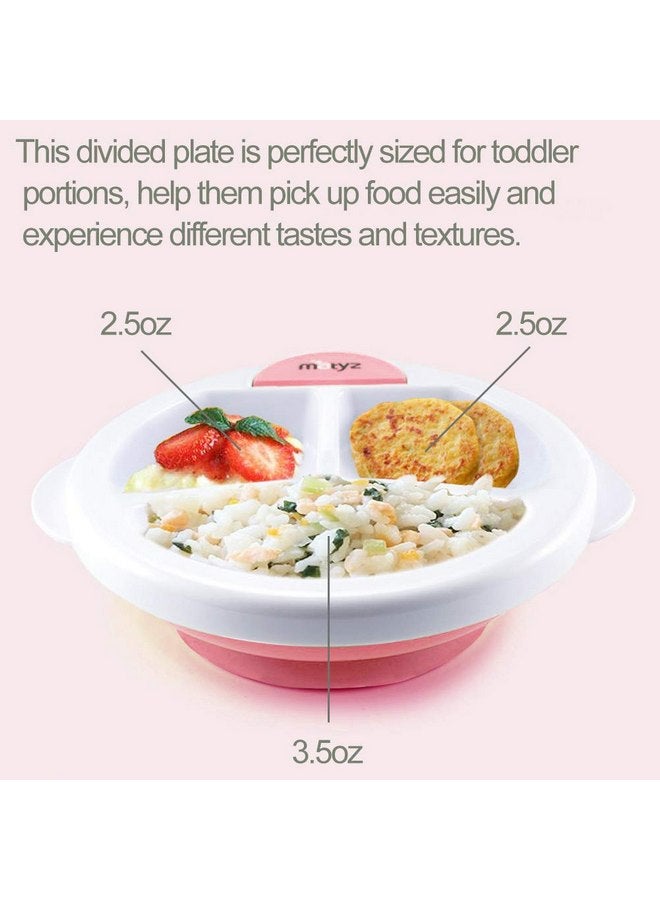 Matyz 2-Pack Baby Feeding Suction Warm Plate with Draining and Drying Design - Stay Put Divided Plate for Kids - Including 2 Toddler Plates and 4 Spoons - Microwave & Dishwasher Safe (Pink) - Image 2
