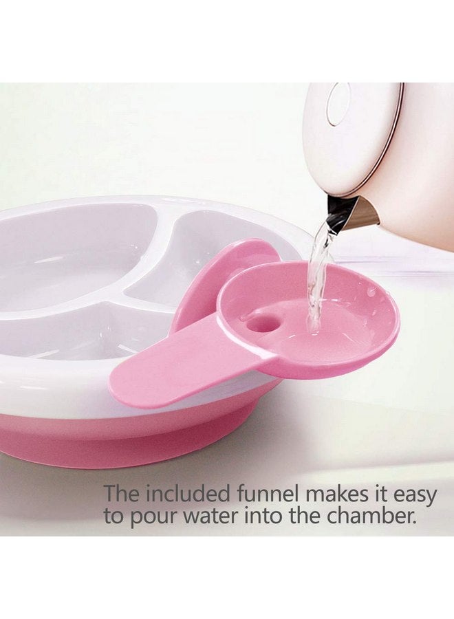 Matyz 2-Pack Baby Feeding Suction Warm Plate with Draining and Drying Design - Stay Put Divided Plate for Kids - Including 2 Toddler Plates and 4 Spoons - Microwave & Dishwasher Safe (Pink) - Image 3