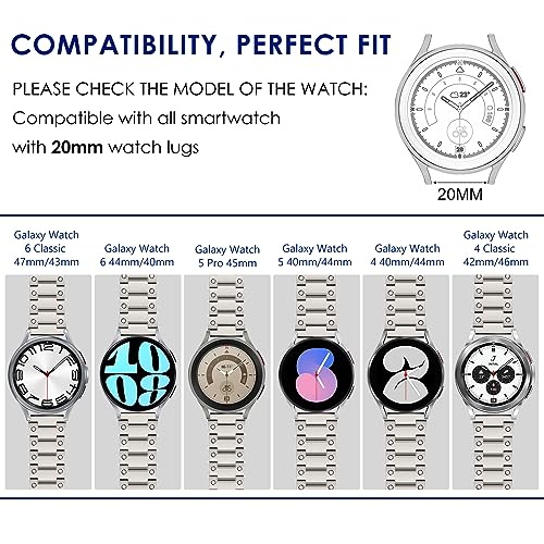 WINGLE Metal Band for Samsung Galaxy Watch 7 6 5 4 Band Galaxy Watch 5 Pro/6 Classic/4 Classic/FE Bands Men 45mm 47mm 43mm 46mm 42mm 44mm 40mm, 20mm Stainless Steel Bands Watch 3 41mm, Titanium - Image 2