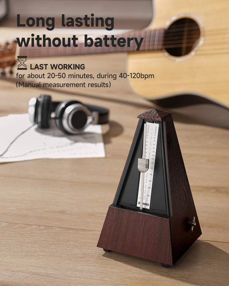 Donner مترونوم ميكانيكي دونر للبيانو والجيتار والدرامز والكمان والسكسفون للموسيقيين، تتبع الإيقاع والسرعة، صوت عالٍ، حركة فولاذية، DPM-1، لون خشبي - Image 5