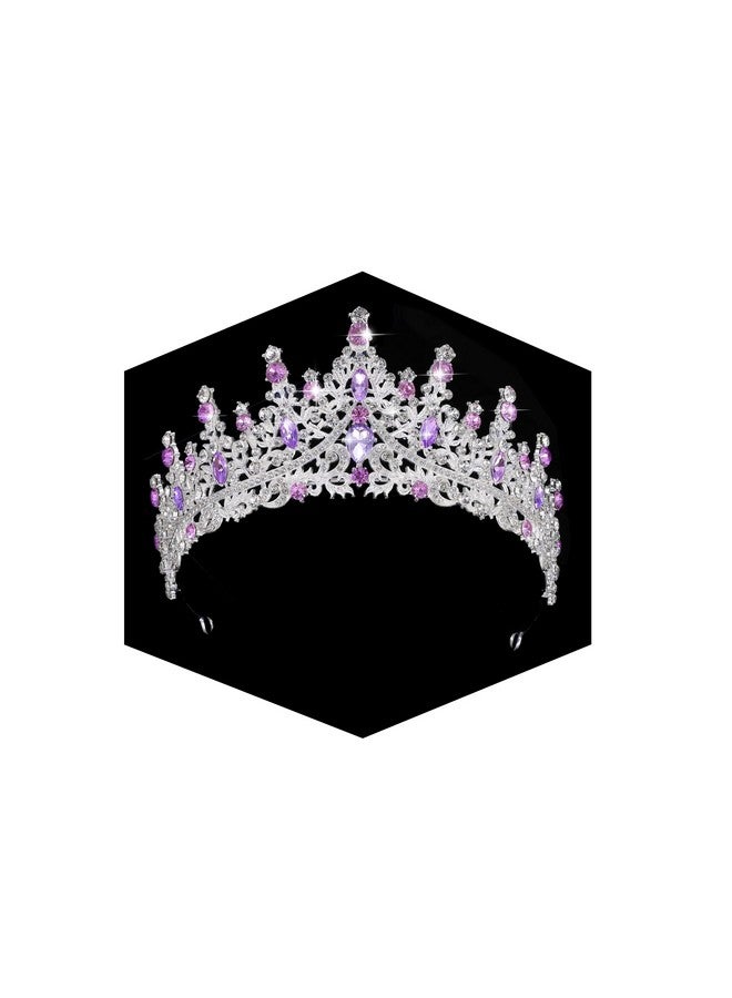 Kamirola Vintage Tiaras And Crowns For Women Bridal Crown Princess Tiaras Headband Costume Party Accessories（Tr19） (Silver & Purple) - Image 1