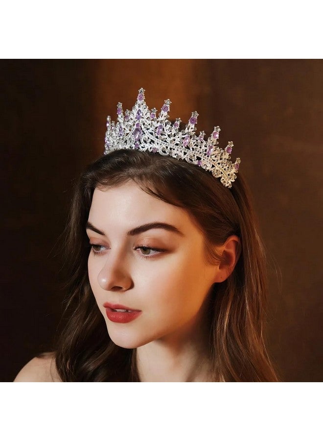 Kamirola Vintage Tiaras And Crowns For Women Bridal Crown Princess Tiaras Headband Costume Party Accessories（Tr19） (Silver & Purple) - Image 3
