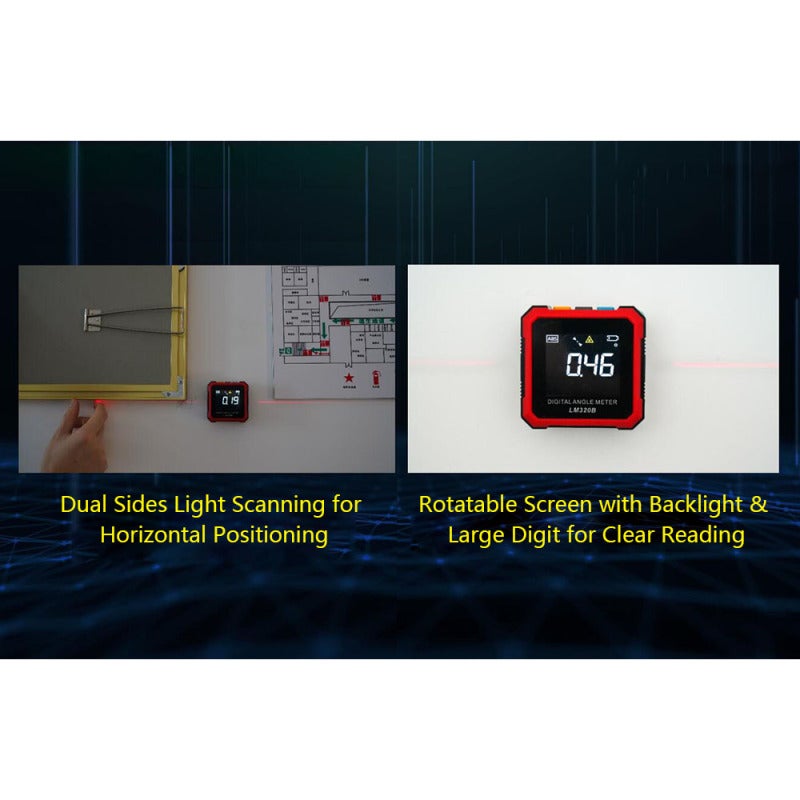 Digital Level: 4 * 90° Measuring Range ±0.2° Accuracy - 4-Side Built-In Magnets Dual-Side Light Scanning for Horizontal Positioning, Rotatable Backlit Display With Hold Function for Iron Surface Attac - Image 2
