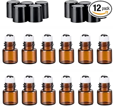 Quupy 12Pcs 2ml Essential Oils Roller Bottles Mini Empty Rollon Bottles with Stainless Steel Roller Balls and Black Cap Cosmetic Makeup Storage Vials For Fragrance Perfume Aromatherapy - Image 1