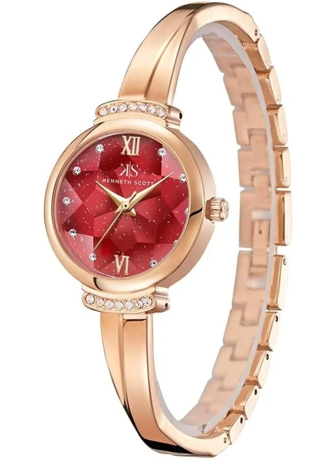 KENNETH SCOTT Kenneth Scott Women's Quartz Movement Watch, Analog Display and Alloy Strap - K22522-RBKR, Rose Gold
