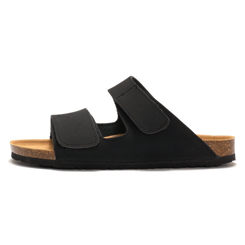 Mens Cork Slides Dual Strap Sandals Suede Black 