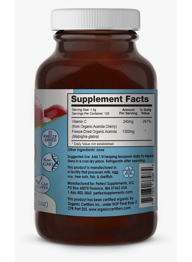 Perfect Supplements Perfect Acerola Powder 156 Grams 100% Pure Acerola Cherry Allnatural Vitamin C Superfood Immune System Support - Image 3