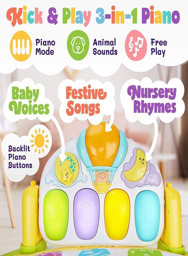 Mokshith Large Play Learn Infant Gym Toys Piano Activity Baby Kick and Gym Play Mat Lay & Play 3 in 1 Fitness Music and Lights Fun Piano for 0-36 Months Girl Boy - Image 5
