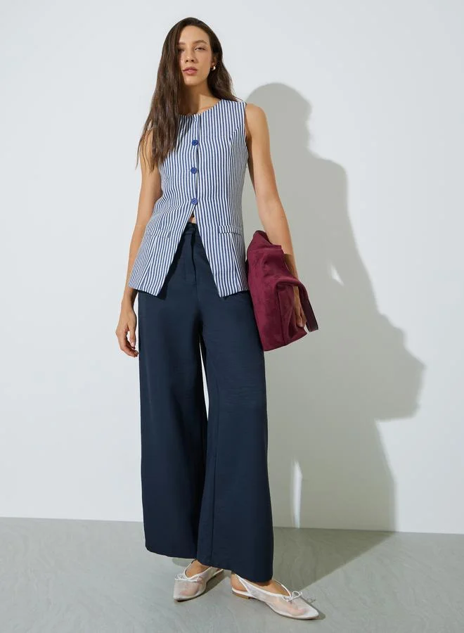 ستايلي Navy Blue Wide Leg Pants with Side Pocket
