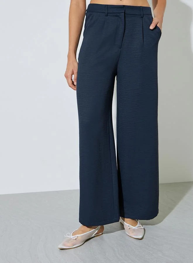 ستايلي Navy Blue Wide Leg Pants with Side Pocket