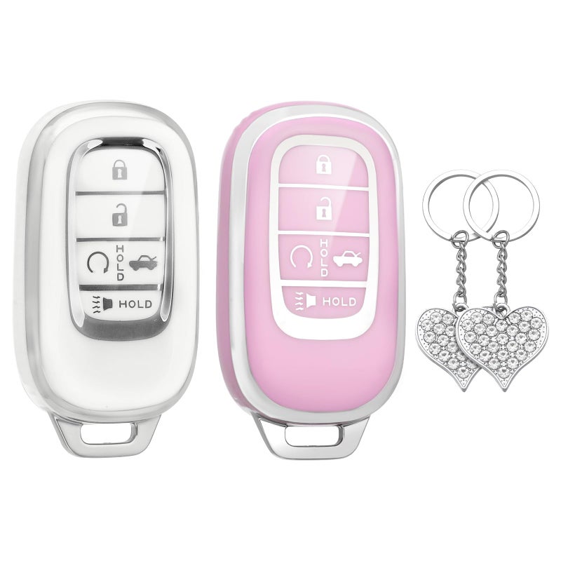 LECART Key Fob Cover for Honda 2025 2024 2023 2022 CR-V Civic Pilot Accord HR-V Sport Touring 5 Buttons TPU Key Fob Case Soft Car Key Shell Protector 2 Pack White & Pink - Image 1
