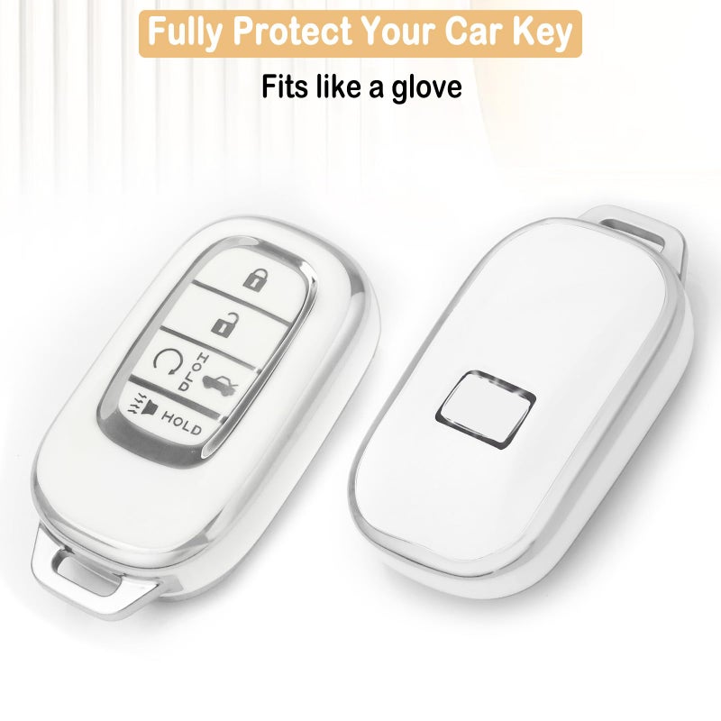 LECART Key Fob Cover for Honda 2025 2024 2023 2022 CR-V Civic Pilot Accord HR-V Sport Touring 5 Buttons TPU Key Fob Case Soft Car Key Shell Protector 2 Pack White & Pink - Image 4