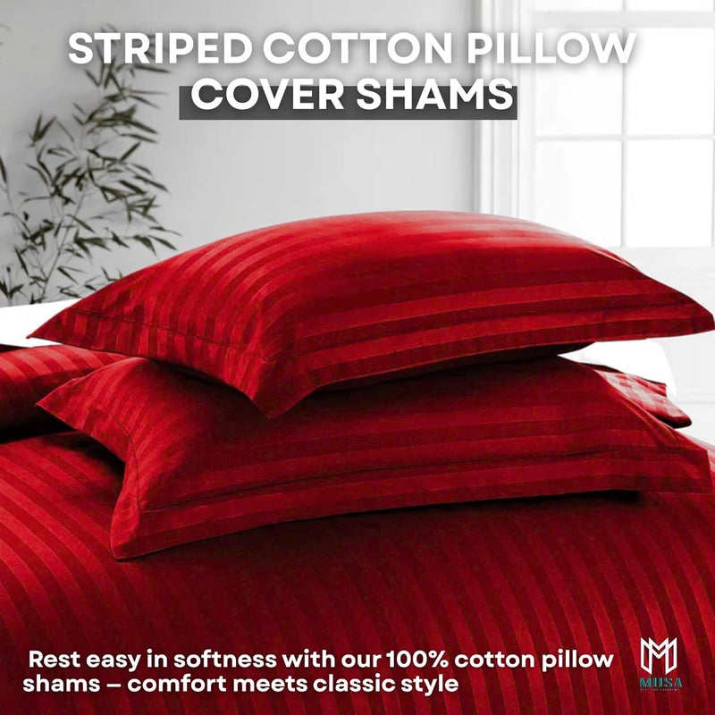 MUSA MUSA® Striped Cotton Pillow Covers – Soft, Breathable & Hotel-Inspired Pillow Covers with Envelope Closure | Elegant 5cm Oxford Frame Design for Bedroom & Home Décor (4, Red, 50 x 80cm) - Image 3