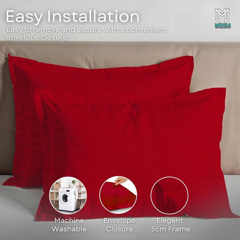 MUSA MUSA® Striped Cotton Pillow Covers – Soft, Breathable & Hotel-Inspired Pillow Covers with Envelope Closure | Elegant 5cm Oxford Frame Design for Bedroom & Home Décor (4, Red, 50 x 80cm) - Image 5