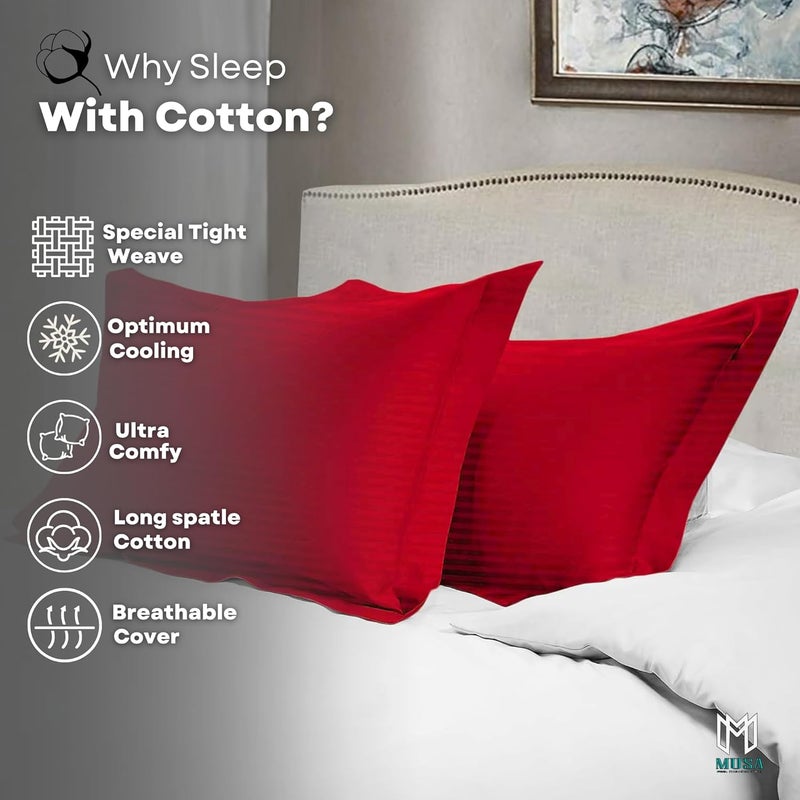 MUSA MUSA® Striped Cotton Pillow Covers – Soft, Breathable & Hotel-Inspired Pillow Covers with Envelope Closure | Elegant 5cm Oxford Frame Design for Bedroom & Home Décor (4, Red, 50 x 80cm) - Image 4