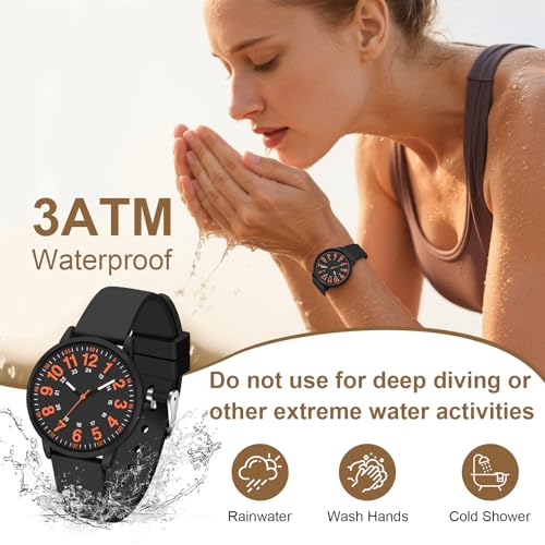 Asan Ge Black Women's Silicone Watch, Large Dial Fashionable Waterproof Wrist Watch, Easy to Read, Multiple Colors Available, Suitable for Casual Outdoors - Image 4